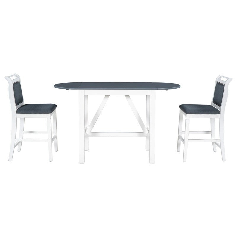 Juego compacto de 3 piezas para altura de barra: mesa de madera con alas abatibles y 2 sillas de comedor acolchadas para espacios pequeños