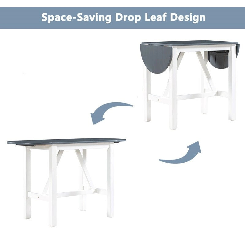 Juego compacto de 3 piezas para altura de barra: mesa de madera con alas abatibles y 2 sillas de comedor acolchadas para espacios pequeños