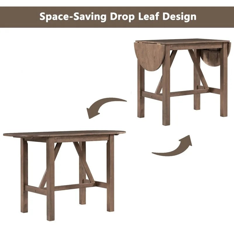 Juego compacto de 3 piezas para altura de barra: mesa de madera con alas abatibles y 2 sillas de comedor acolchadas para espacios pequeños