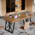 Mesa de conferencias rectangular negra y marrón para 6-8 personas