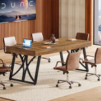 Mesa de conferencias rectangular negra y marrón para 6-8 personas