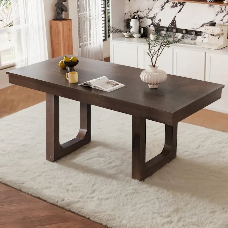 Mesa de comedor extensible marrón para 4-8 personas, estilo rústico con tablero desmontable
