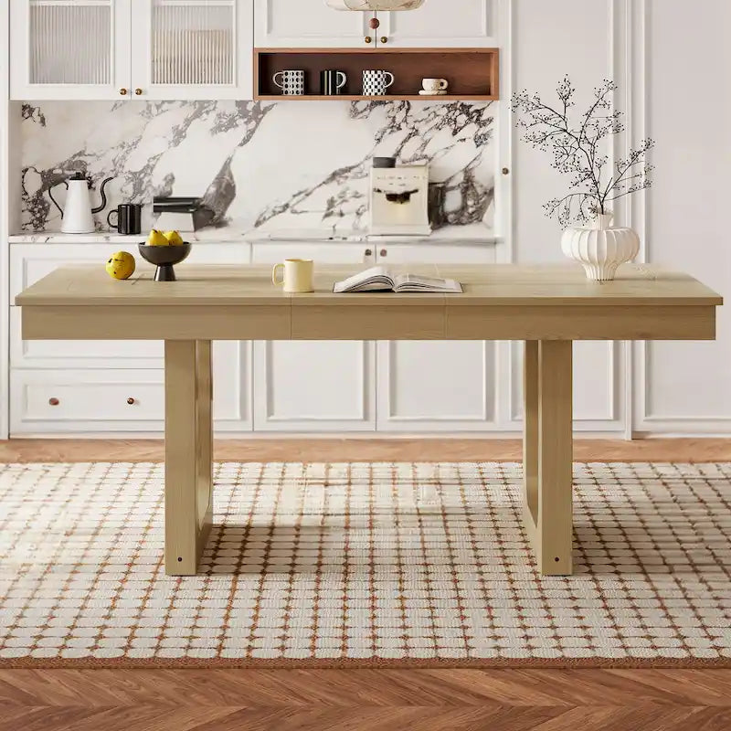 Mesa de comedor extensible marrón para 4-8 personas, estilo rústico con tablero desmontable