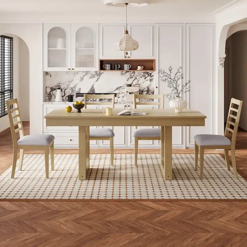 Mesa de comedor extensible marrón para 4-8 personas, estilo rústico con tablero desmontable