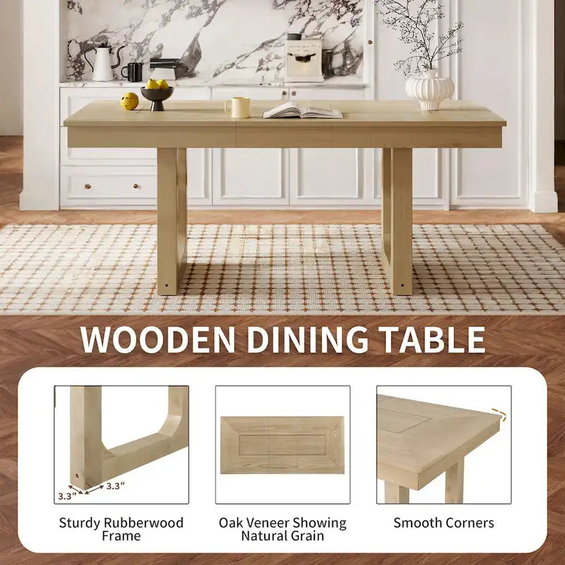 Mesa de comedor extensible marrón para 4-8 personas, estilo rústico con tablero desmontable