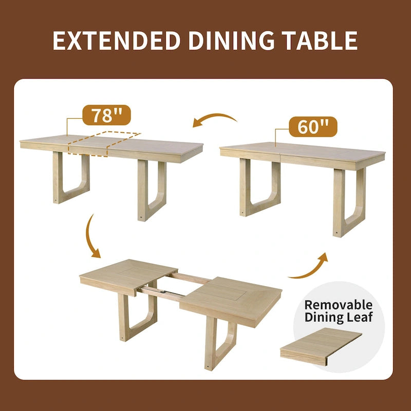 Mesa de comedor extensible marrón para 4-8 personas, estilo rústico con tablero desmontable