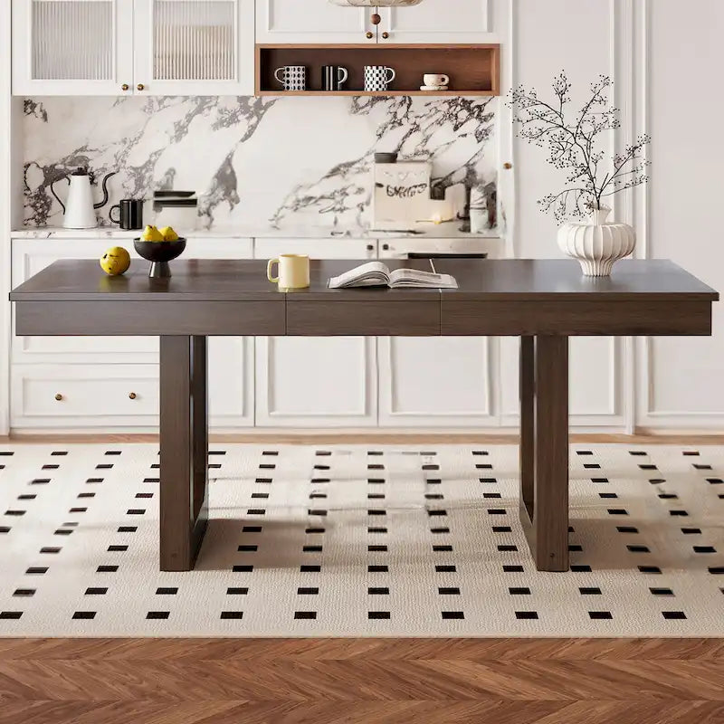 Mesa de comedor extensible marrón para 4-8 personas, estilo rústico con tablero desmontable