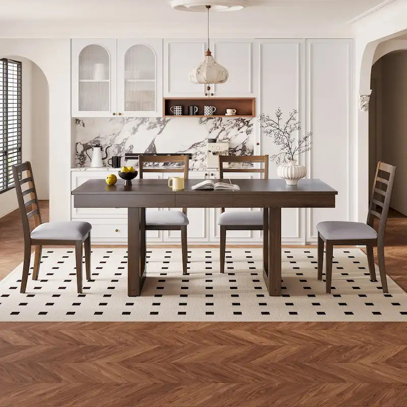 Mesa de comedor extensible marrón para 4-8 personas, estilo rústico con tablero desmontable