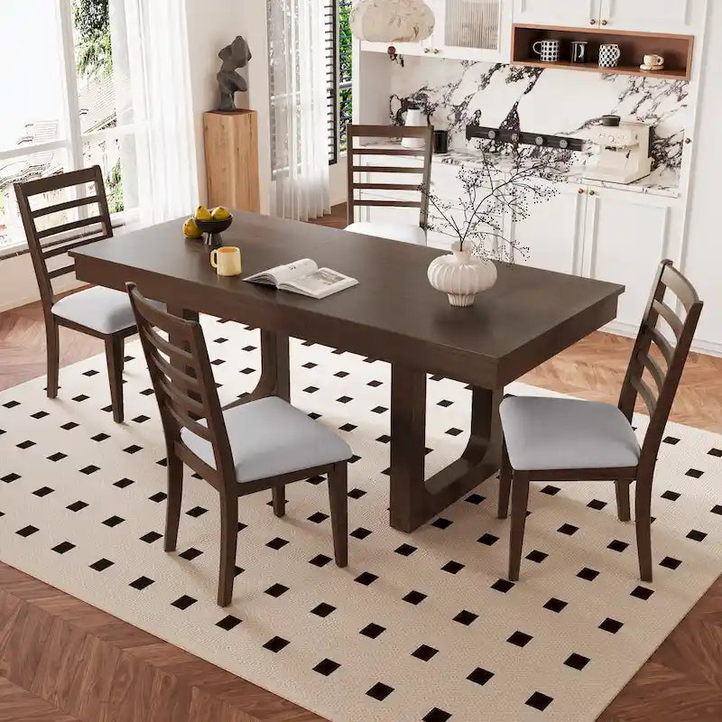 Mesa de comedor extensible marrón para 4-8 personas, estilo rústico con tablero desmontable