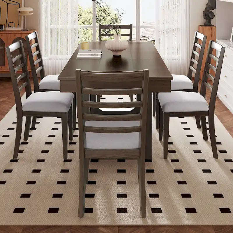 Mesa de comedor extensible marrón para 4-8 personas, estilo rústico con tablero desmontable