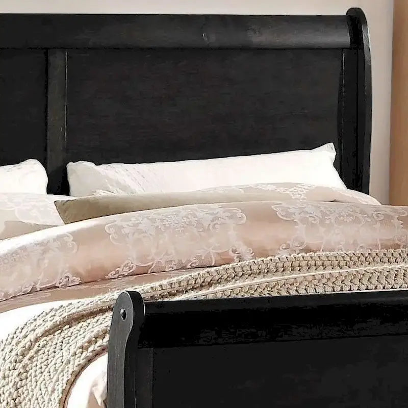 Cama King de transición negra – Pino macizo y chapa de madera
