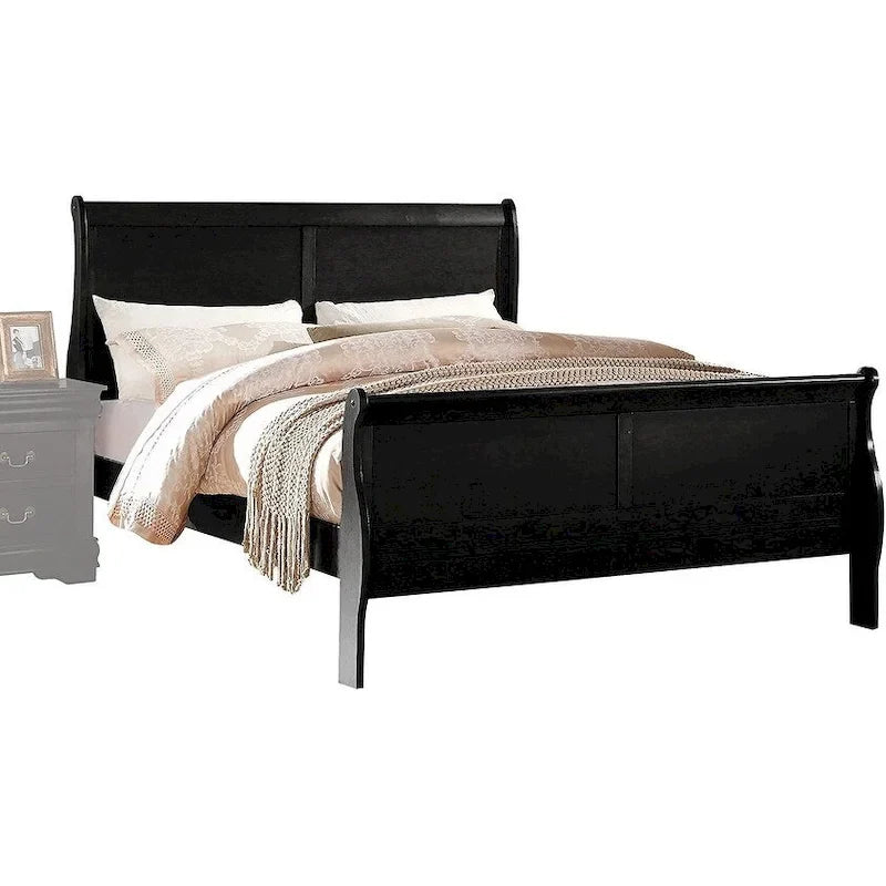 Cama King de transición negra – Pino macizo y chapa de madera