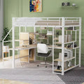 Cama alta individual blanca con escritorio integrado, armario y estante de 3 niveles – 1 plaza