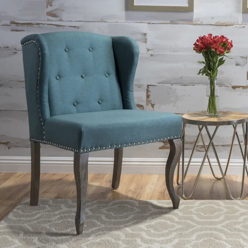 Modern 23.75  Button Tufted Accent Chair with Rubber Wood Frame and Nailheads for Living Room