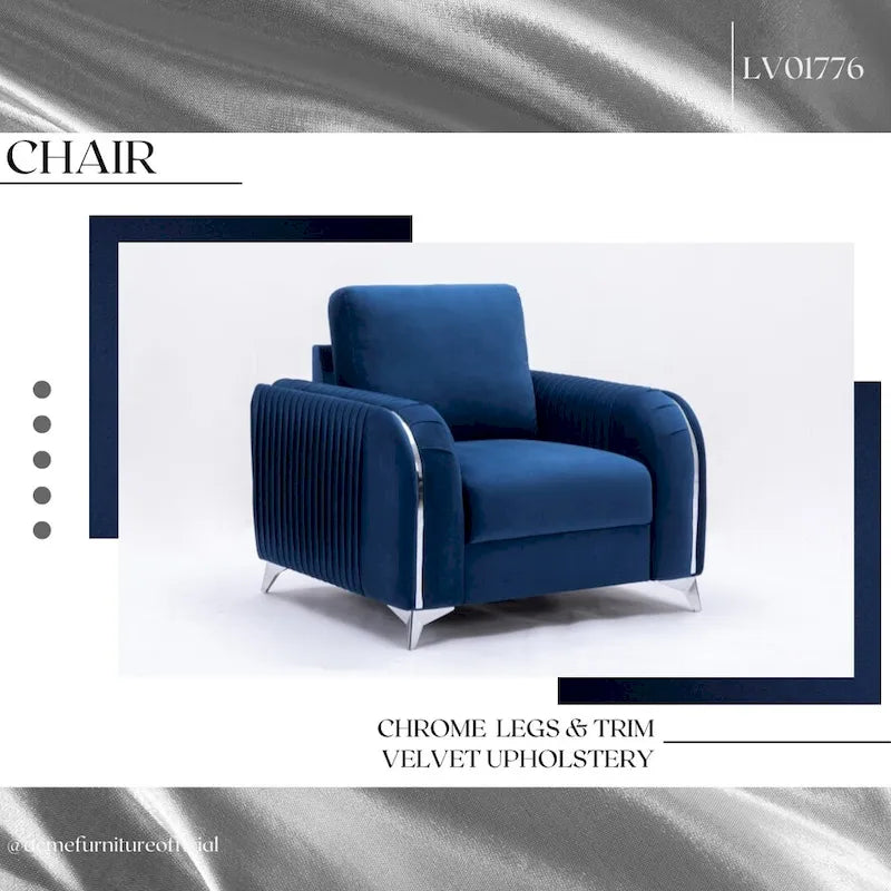 Sillón Individual Terciopelo Azul, Estilo Contemporáneo