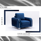 Sillón Individual Terciopelo Azul, Estilo Contemporáneo