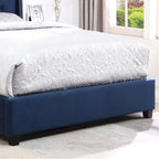 Cama tapizada con alas, con plataforma, botones capitoné, tamaño Queen, color gris/beige/azul