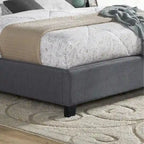 Cama tapizada con alas, con plataforma, botones capitoné, tamaño Queen, color gris/beige/azul