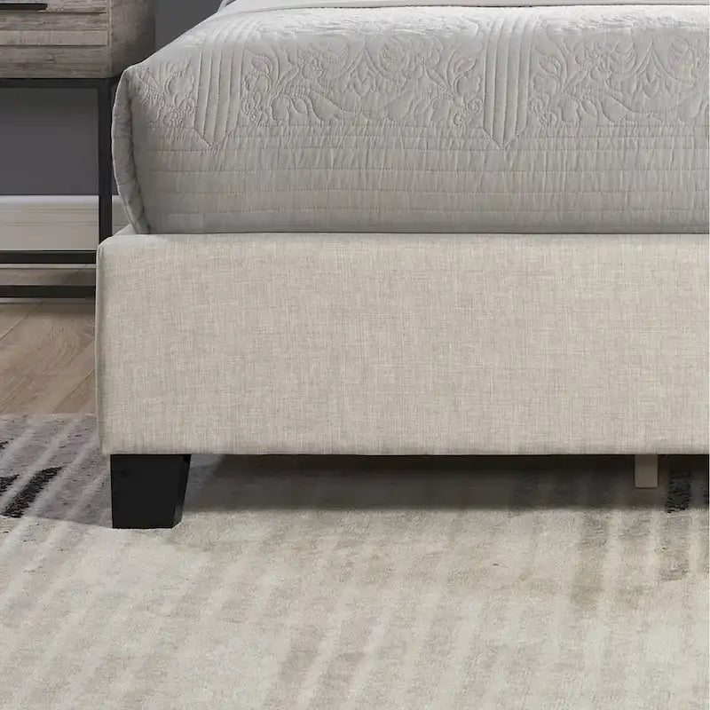 Cama tapizada con alas, con plataforma, botones capitoné, tamaño Queen, color gris/beige/azul