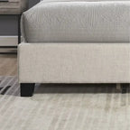 Cama tapizada con alas, con plataforma, botones capitoné, tamaño Queen, color gris/beige/azul
