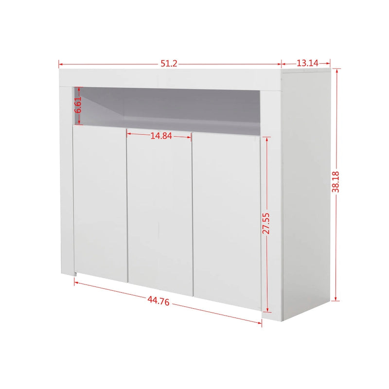 Aparador de 3 puertas blanco brillante con luces LED