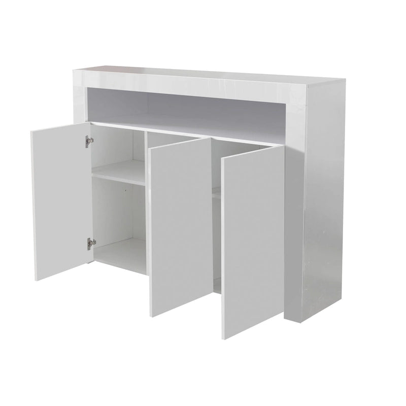 Aparador de 3 puertas blanco brillante con luces LED