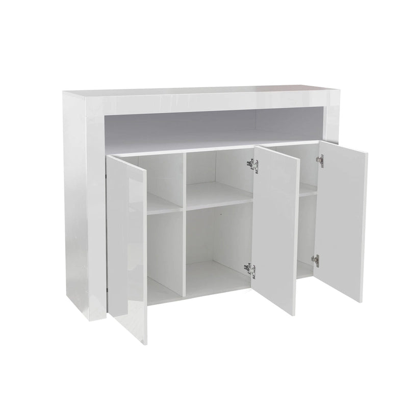 Aparador de 3 puertas blanco brillante con luces LED