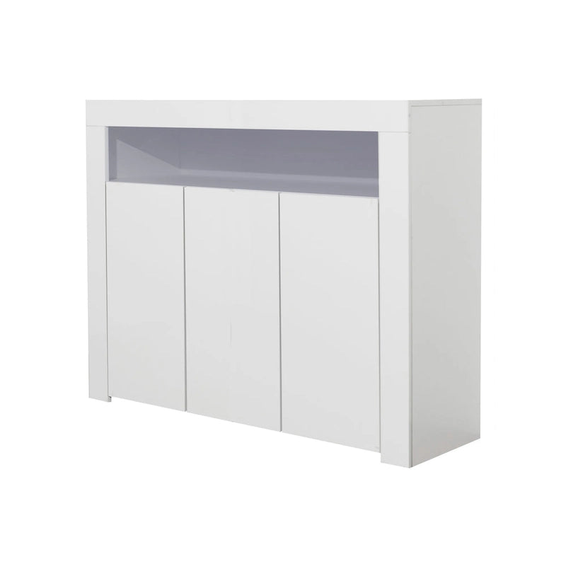 Aparador de 3 puertas blanco brillante con luces LED