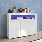 Aparador de 3 puertas blanco brillante con luces LED