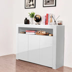 Aparador de 3 puertas blanco brillante con luces LED