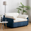 Sillón de chenilla con bloques de color azul y crema, 1 plaza
