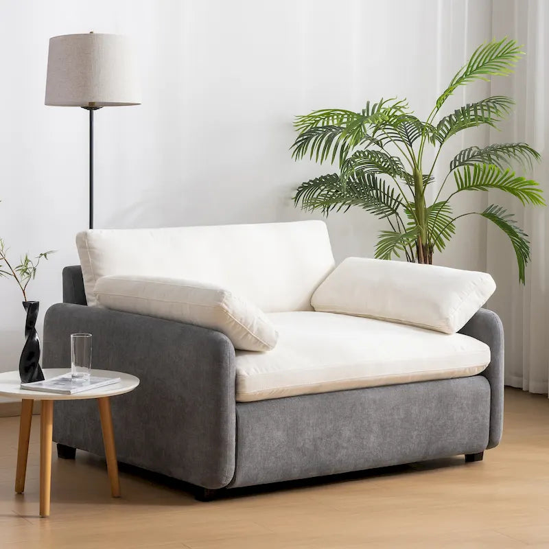 Sillón de chenilla con bloques de color azul y crema, 1 plaza