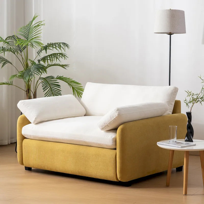 Sillón de chenilla con bloques de color azul y crema, 1 plaza