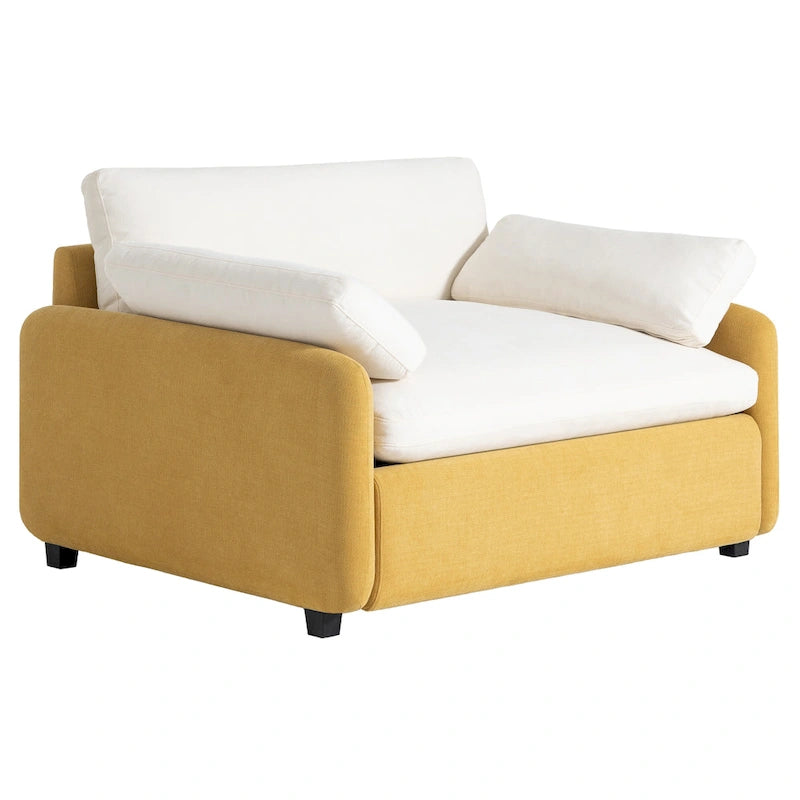 Sillón de chenilla con bloques de color azul y crema, 1 plaza