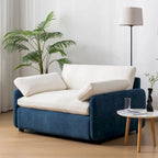 Sillón de chenilla con bloques de color azul y crema, 1 plaza