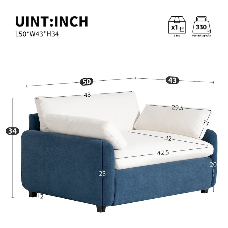 Sillón de chenilla con bloques de color azul y crema, 1 plaza
