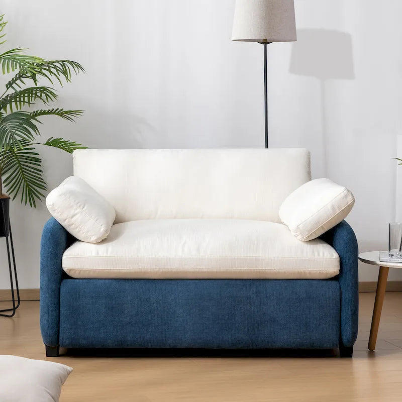 Sillón de chenilla con bloques de color azul y crema, 1 plaza