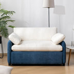 Sillón de chenilla con bloques de color azul y crema, 1 plaza