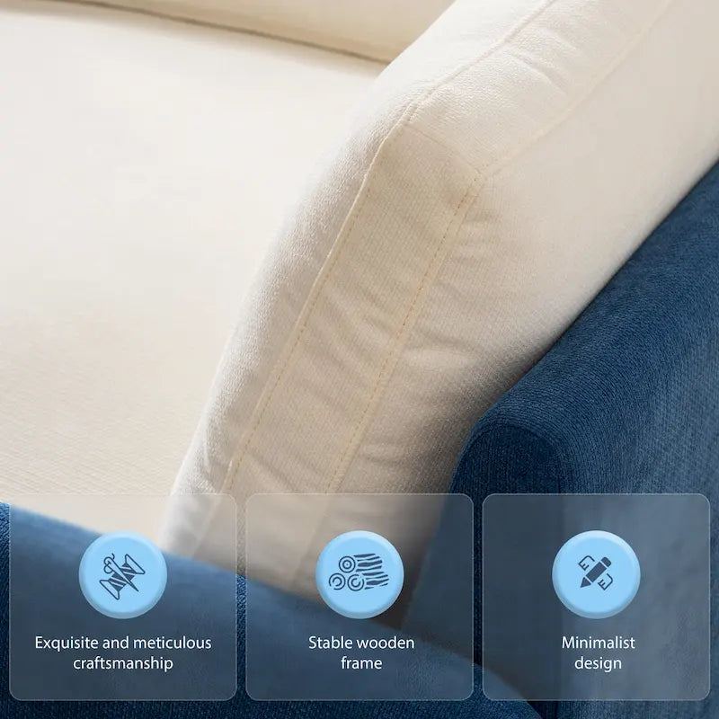 Sillón de chenilla con bloques de color azul y crema, 1 plaza