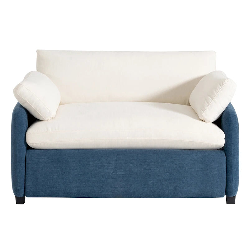 Sillón de chenilla con bloques de color azul y crema, 1 plaza