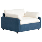 Sillón de chenilla con bloques de color azul y crema, 1 plaza