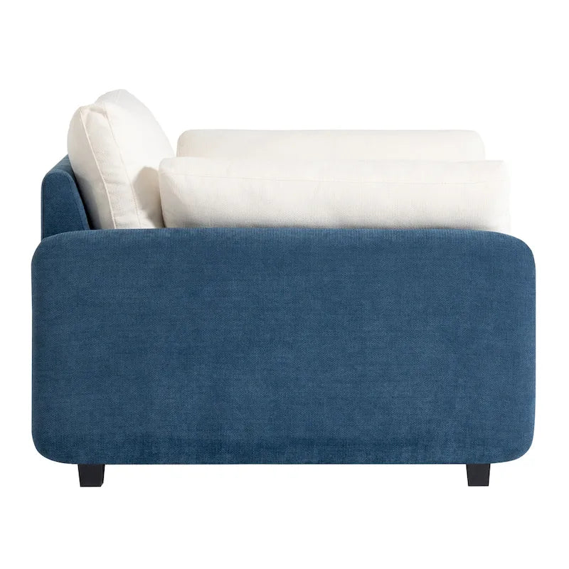 Sillón de chenilla con bloques de color azul y crema, 1 plaza