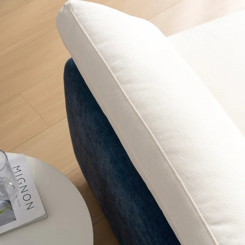 Sillón de chenilla con bloques de color azul y crema, 1 plaza