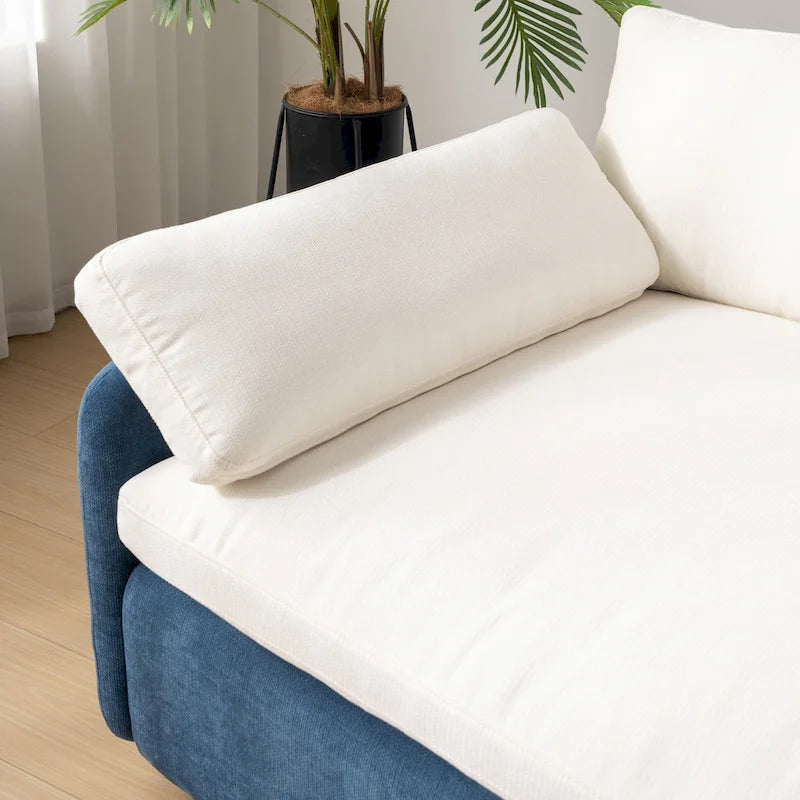 Sillón de chenilla con bloques de color azul y crema, 1 plaza