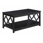 Mesa de centro contemporánea de 2 niveles con estante, blanca, negra o gris