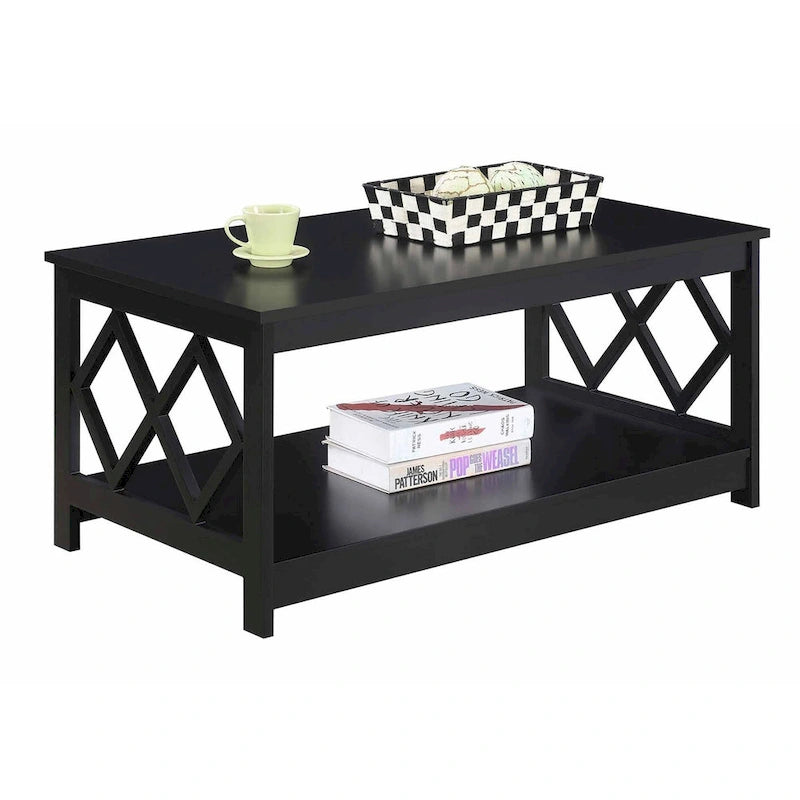 Mesa de centro contemporánea de 2 niveles con estante, blanca, negra o gris