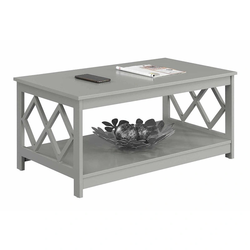 Mesa de centro contemporánea de 2 niveles con estante, blanca, negra o gris