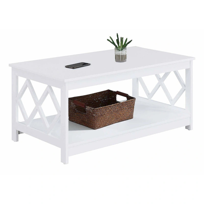 Mesa de centro contemporánea de 2 niveles con estante, blanca, negra o gris