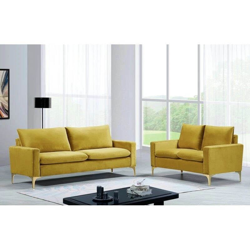 Juego de sala de estar de terciopelo de 2 piezas — Rosa / Azul / Amarillo / Verde / Crema / Gris