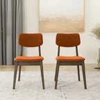 Silla de comedor moderna de mediados de siglo de terciopelo azul/naranja quemado/amarillo oscuro, juego de 2